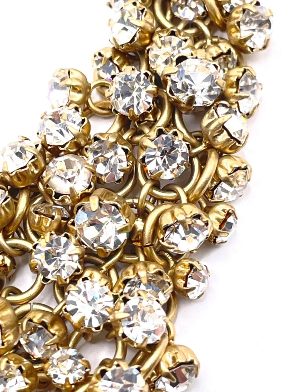 Vintage J.Crew Matte Gold Tone Mesh Rhinestone Bib Necklace Rare